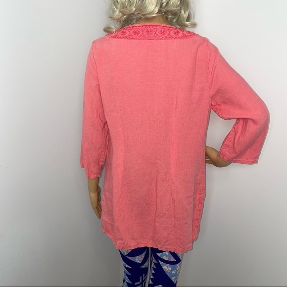 Tommy Bahama 100% Linen Tunic Embroidered V-Neck Salmon Size Small Petite - Picture 6 of 11